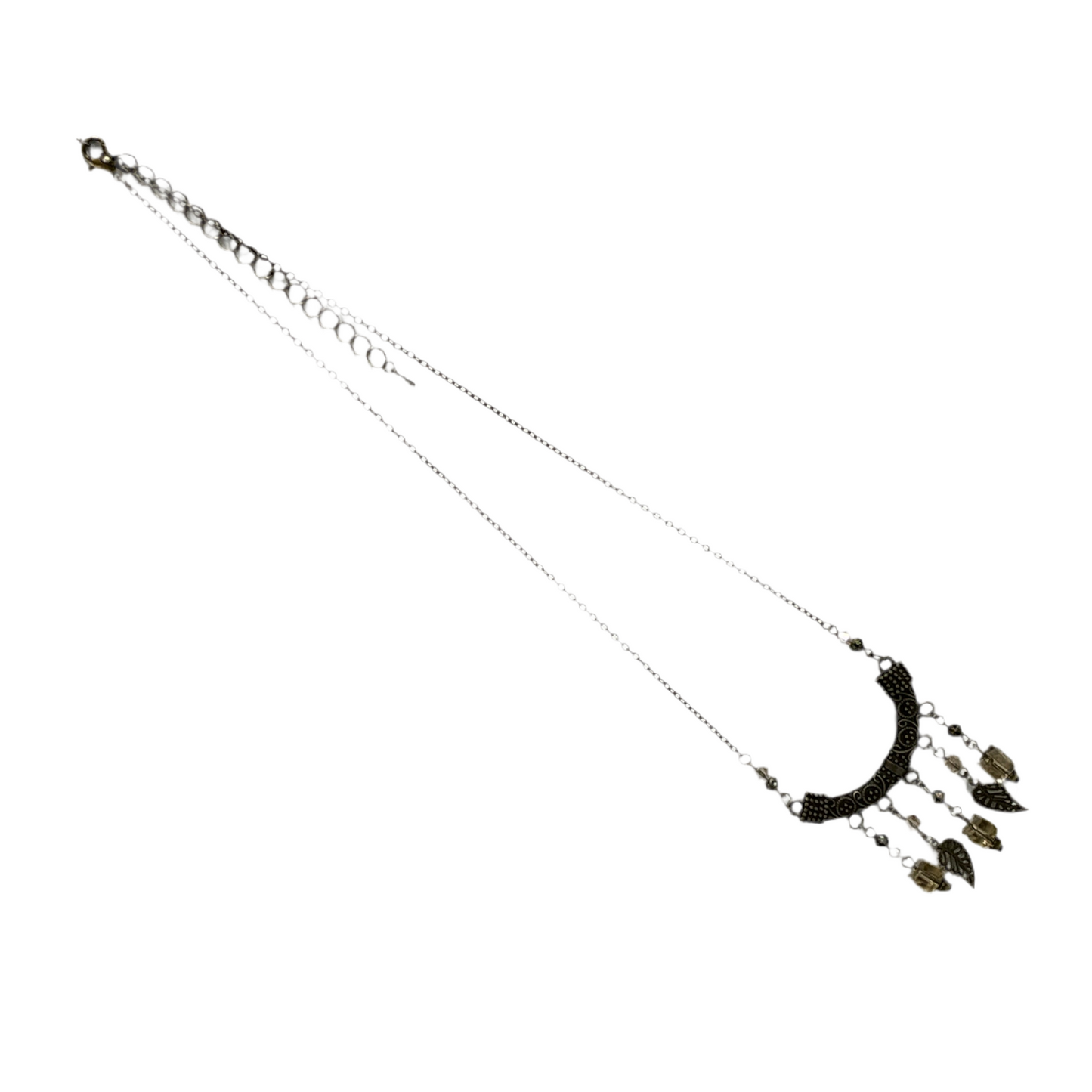 Necklace with leaf-shaped pendants on a white background