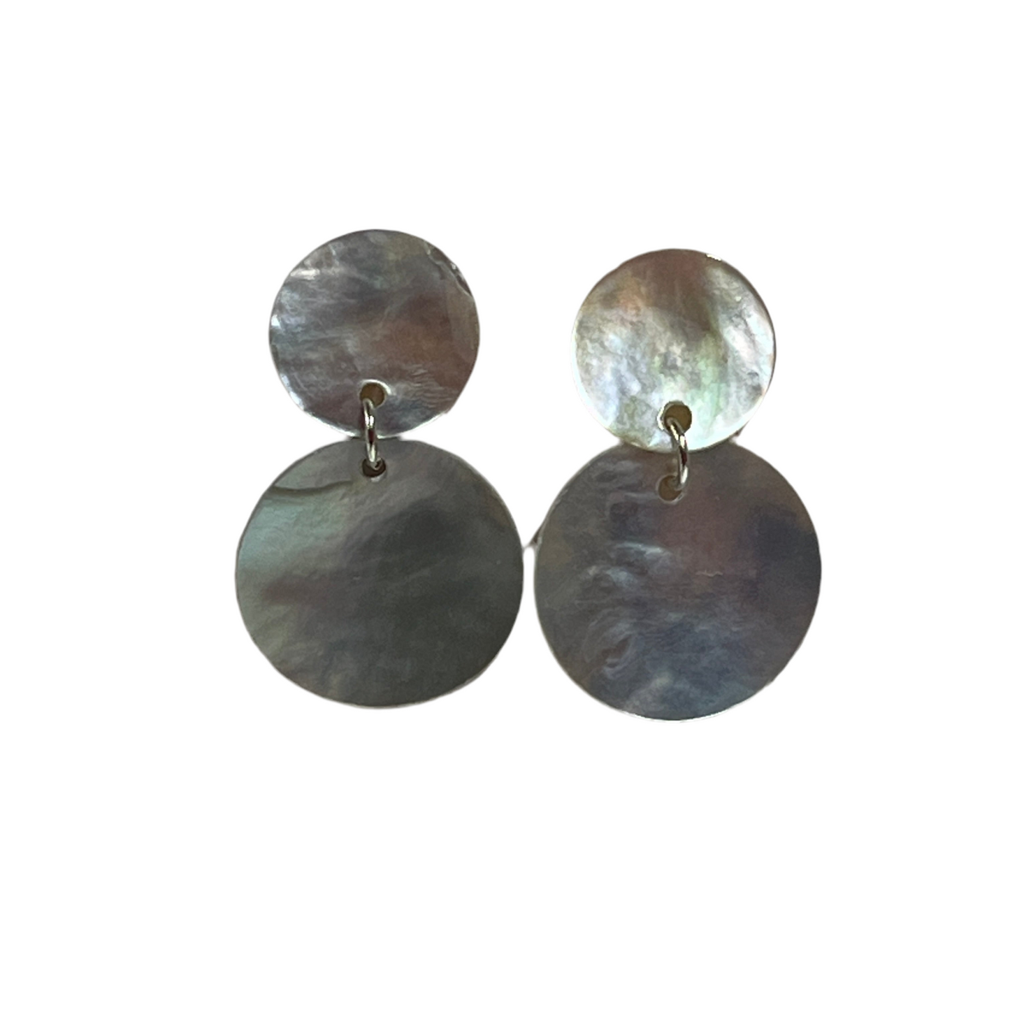 Pair of round shell earrings on a white background