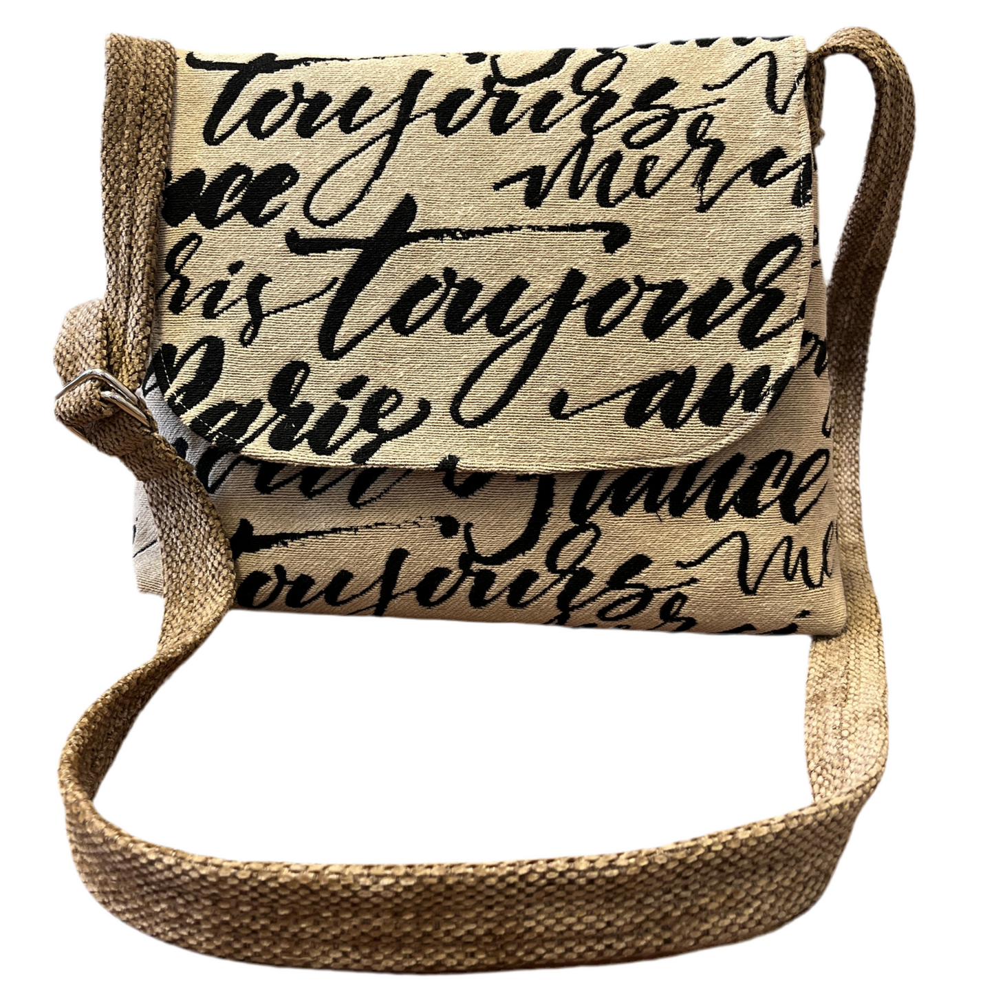 Paris print tapestry handbag with beige velour base, handmade in New Zealand by LouLou