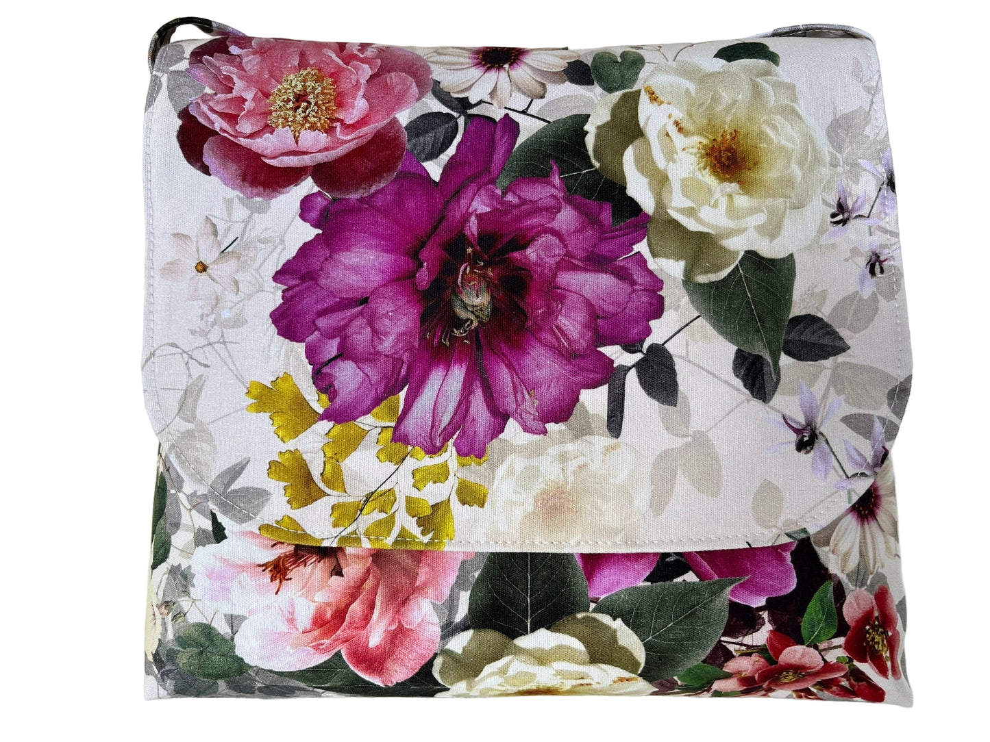 Floral Cotton Canvas Shoulder Bag – Ella Flower Garden, Handmade NZ