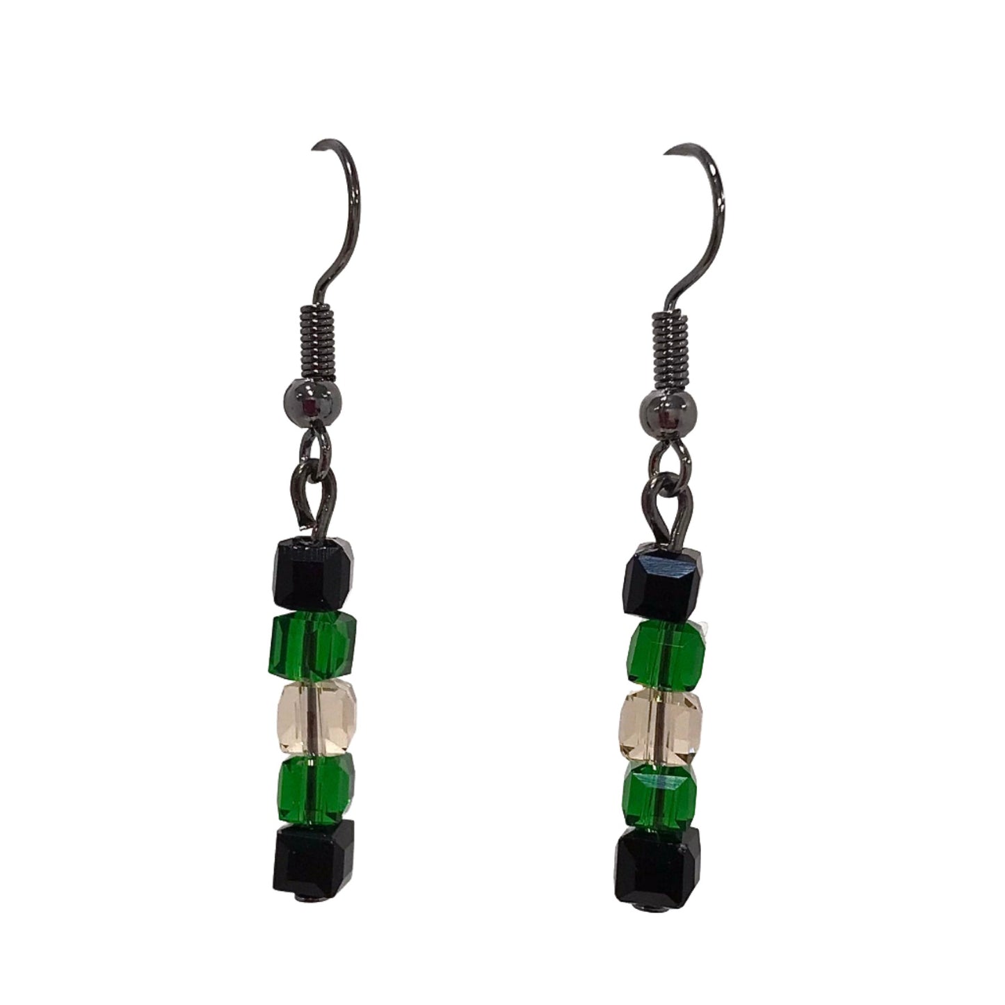 Tricolour Square Glass Bead Drop Earrings