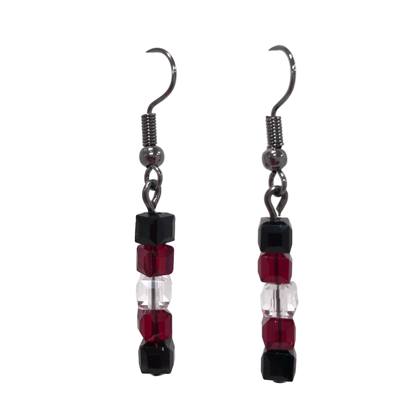 Tricolour Square Glass Bead Drop Earrings