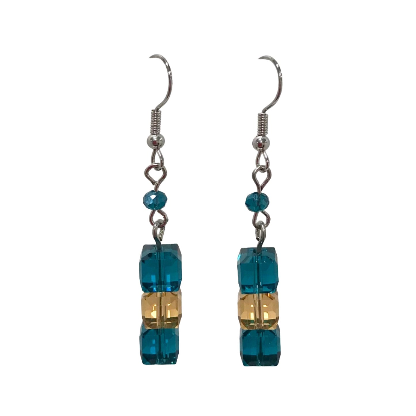 Trio Square Bead Silver Drop Earring