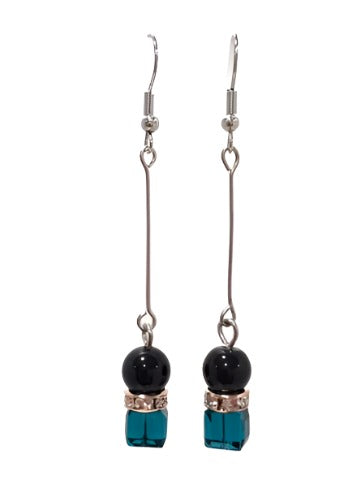 Long Bead Duo Rhinestone Drop Earring