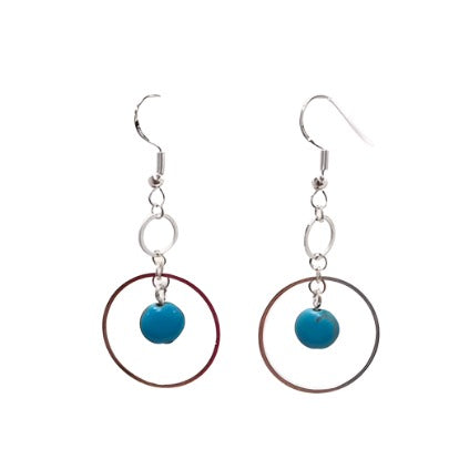 Silver Hoop Turquoise Bead Earrings