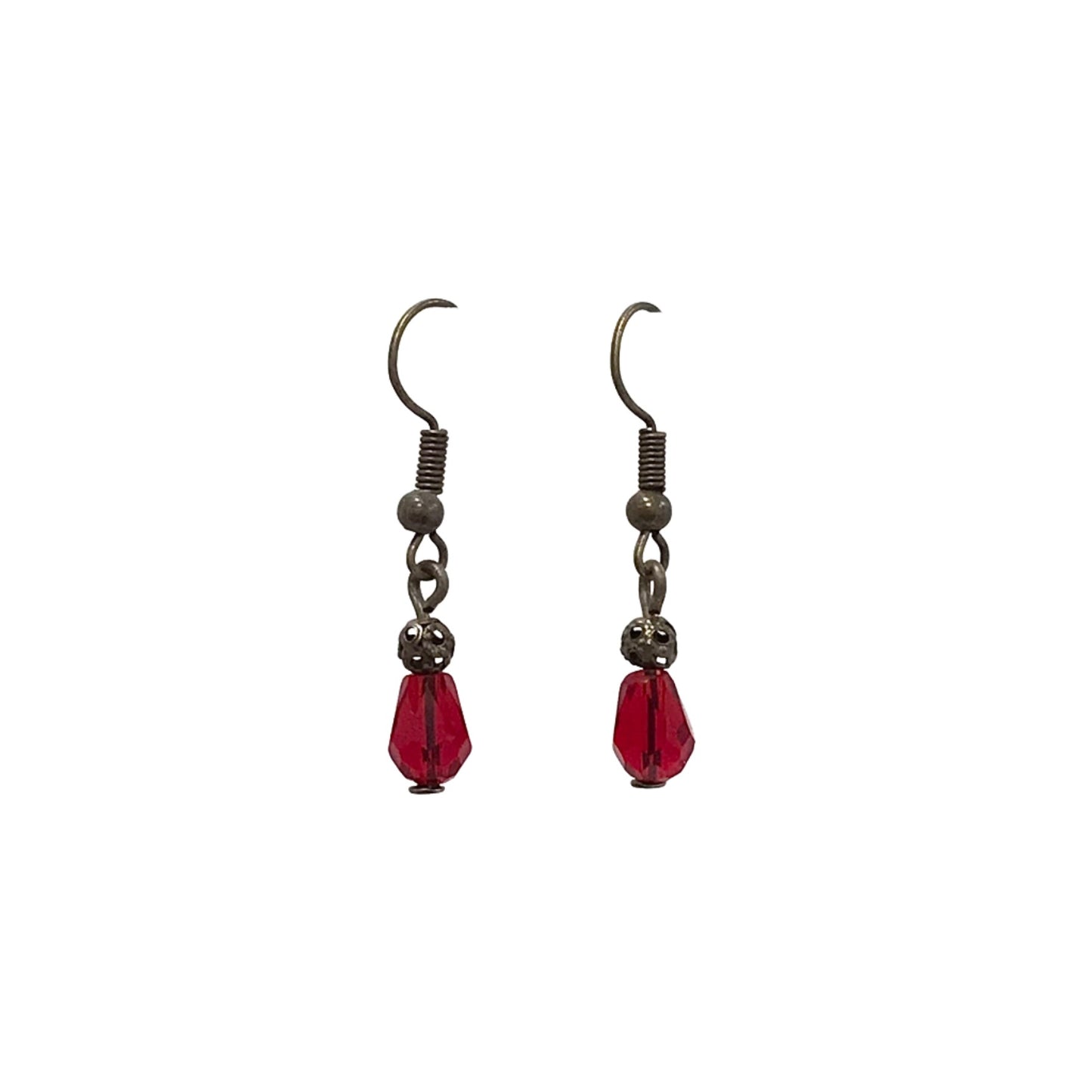 Red Teardrop Bead Bronze Earrings