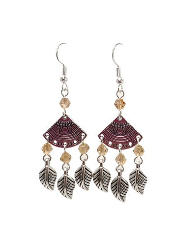 Antique Fan Leaf Bead Drop Earrings