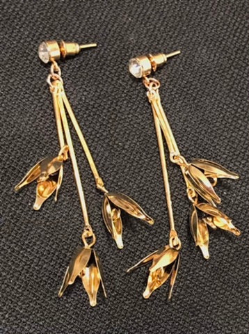 Gold Flower Triple Drop Earrings