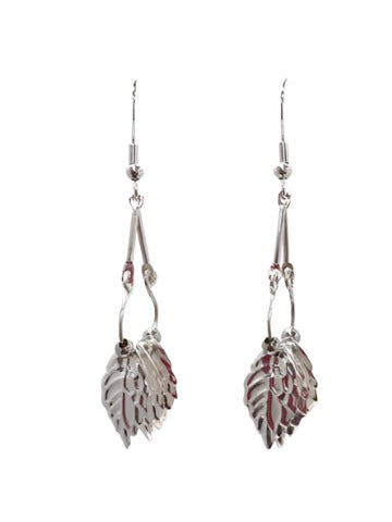Silver Triple Leaf Pendulum Earrings