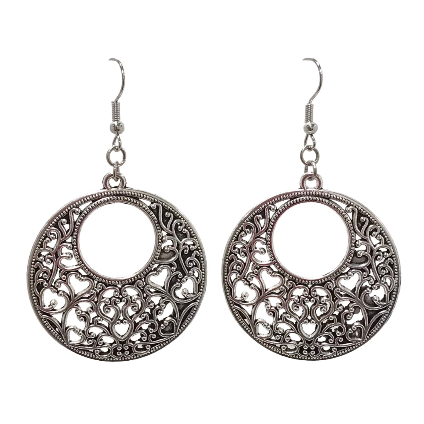 Antique Silver Filagree Round Earrings