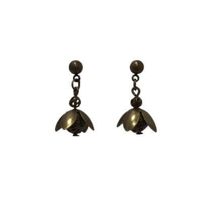 Bronze Flower Charm Drop Earrings