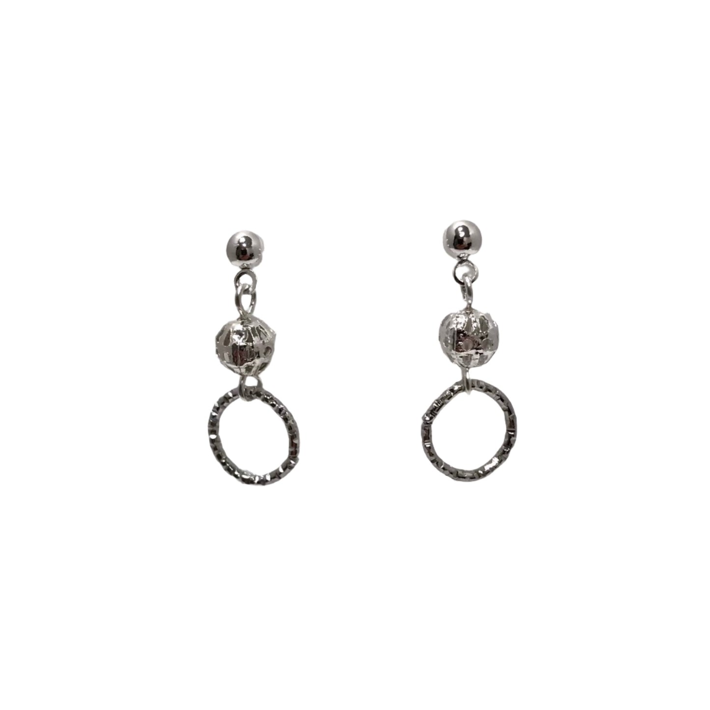Silver Hoop Ball Drop Earrings