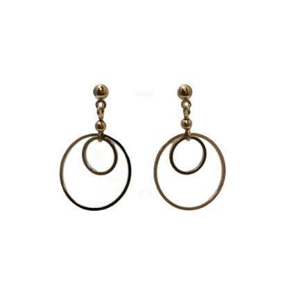 Double Gold Ring Drop Earrings