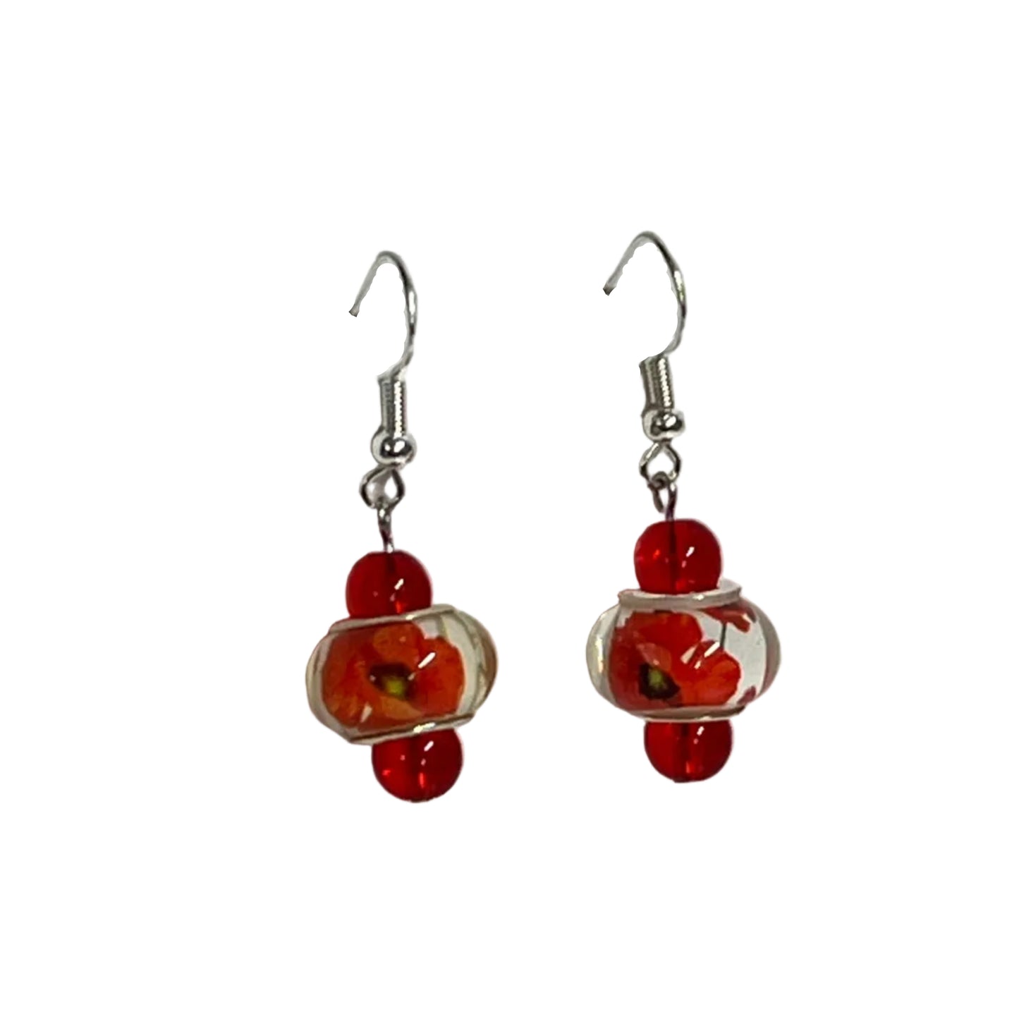 Pair of earrings Lampwork red and orange flower beads