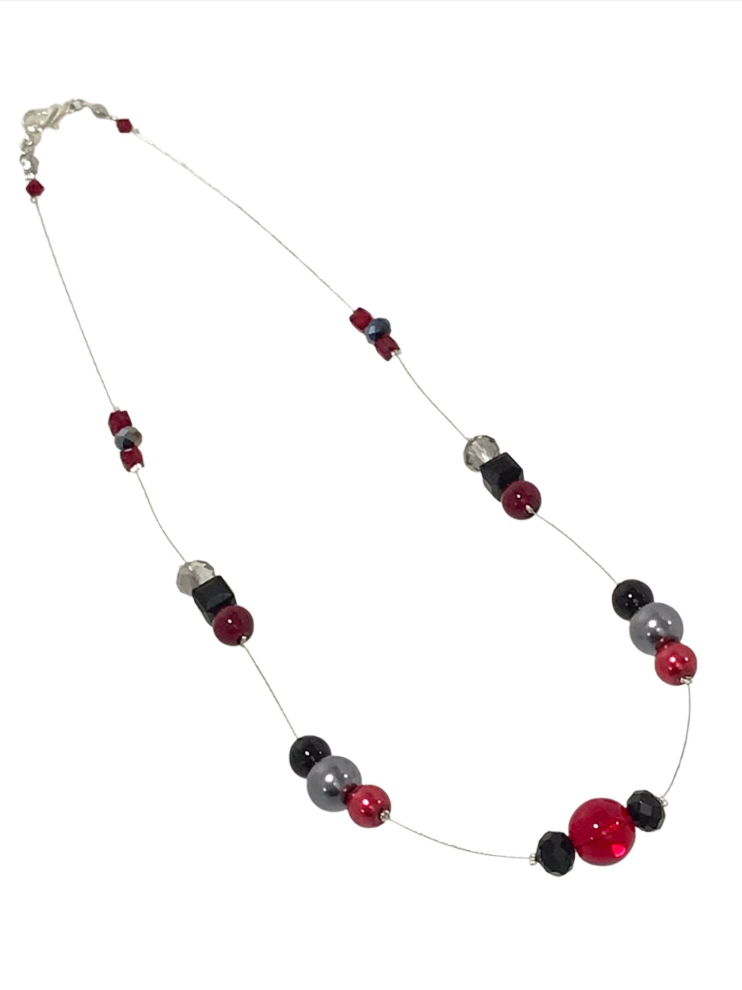Red Black Gunmetal Bead Necklace