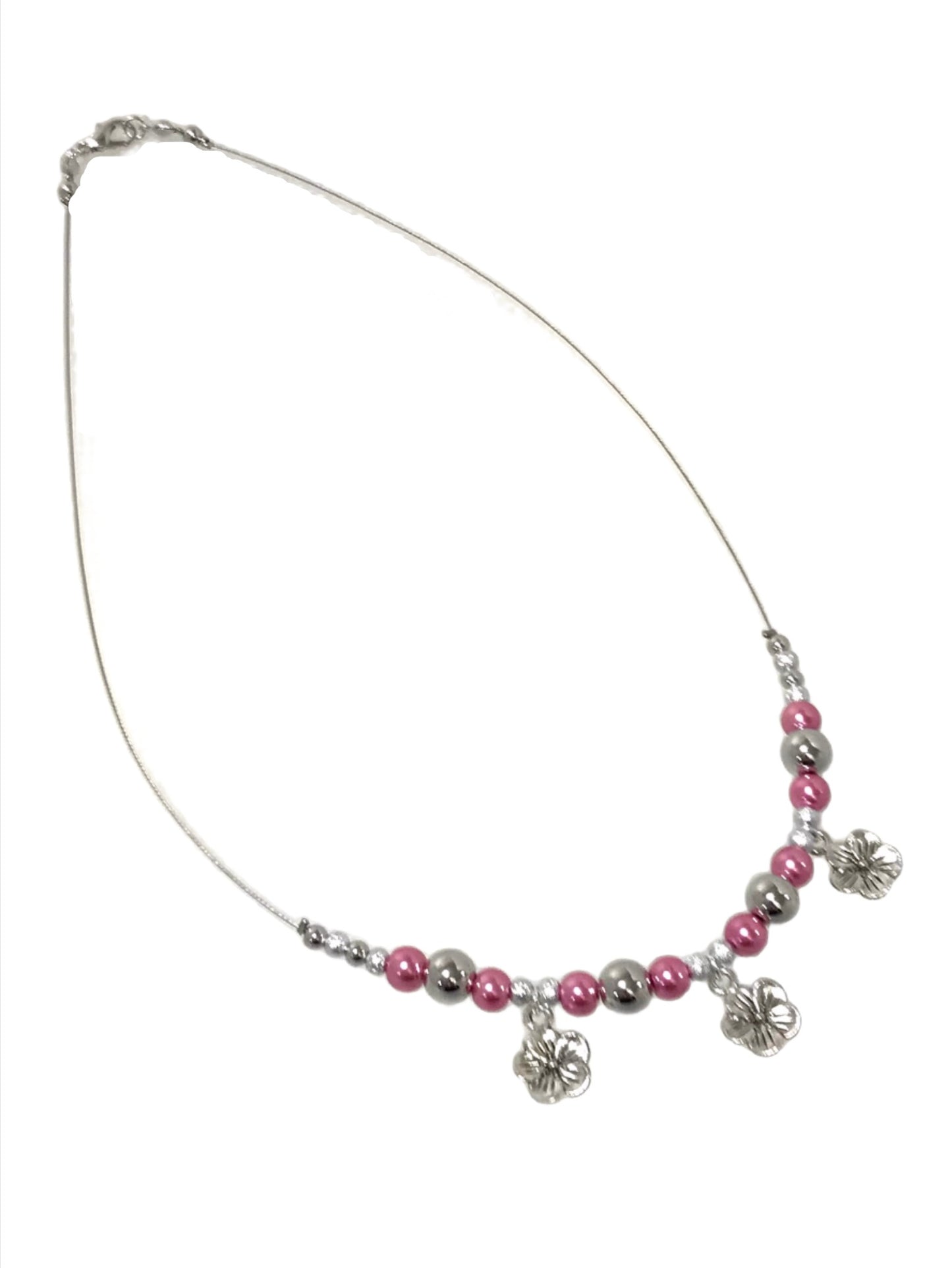 Pink Bead Hibiscus Charm Necklace