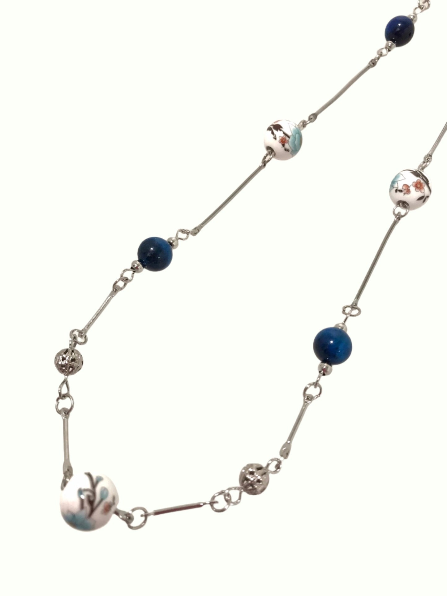 Ceramic Pearl Bead Silver Necklace