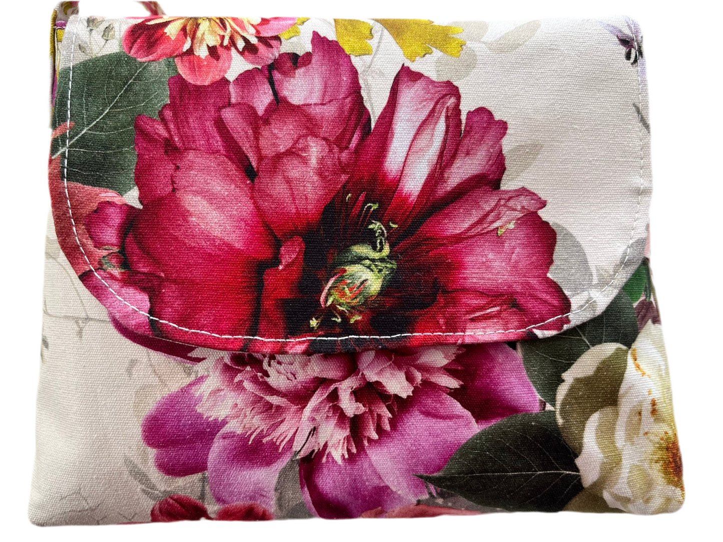 Mini floral handbag in 100% cotton canvas, handmade in New Zealand by LouLou