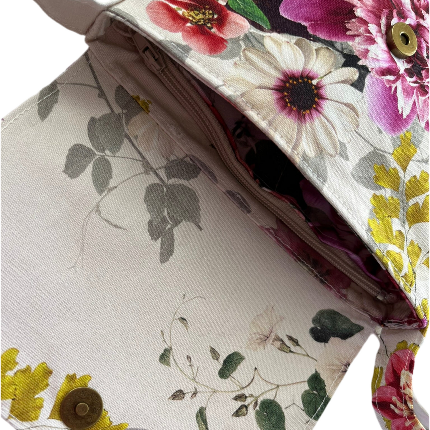Mini floral handbag in 100% cotton canvas, handmade in New Zealand by LouLou