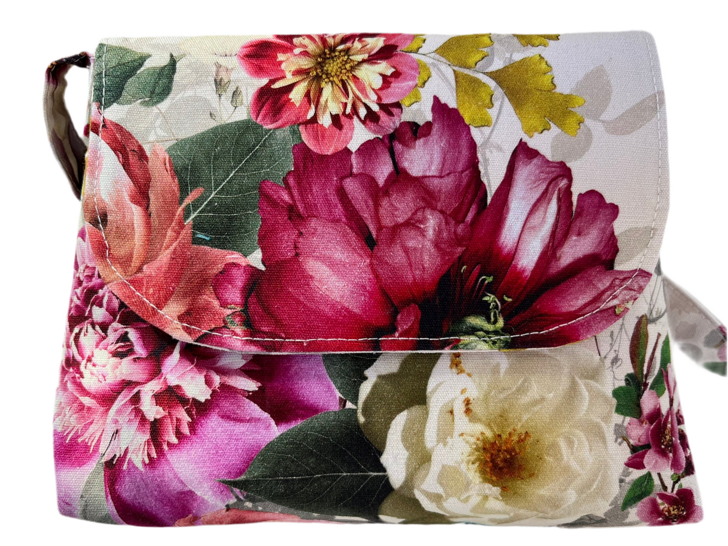 Mini floral handbag in 100% cotton canvas, handmade in New Zealand by LouLou