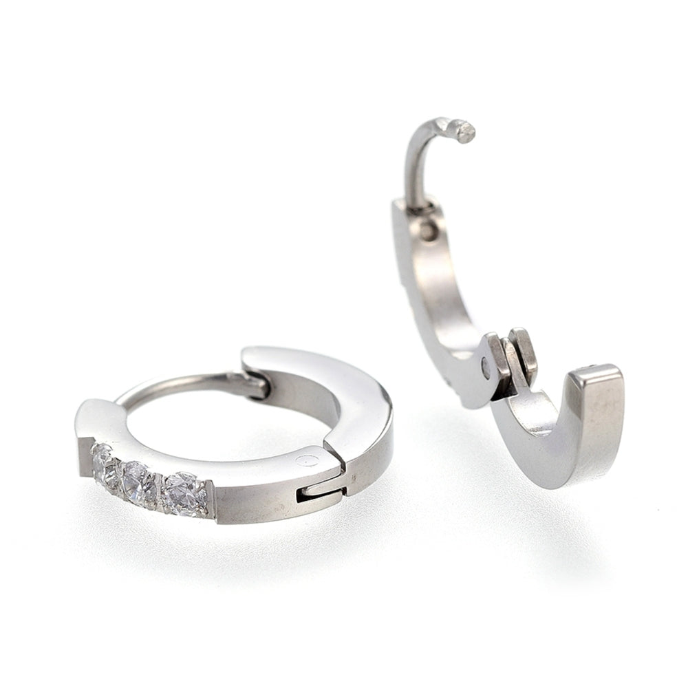 Stainless Steel Huggie Cubic Zirconia Earrings