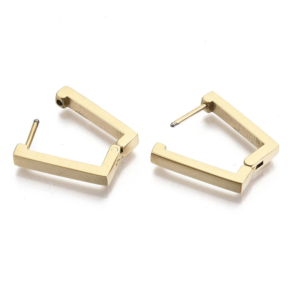 18K Gold Stainless Steel Rectangle Huggie Hoop Earrings