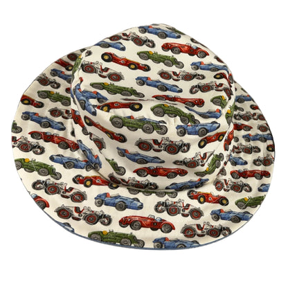 Sunhat childrens reversible cotton car print denim blue