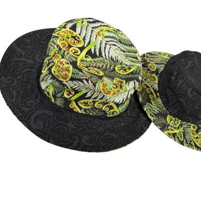 Sun hat fern koru moko print reversible
