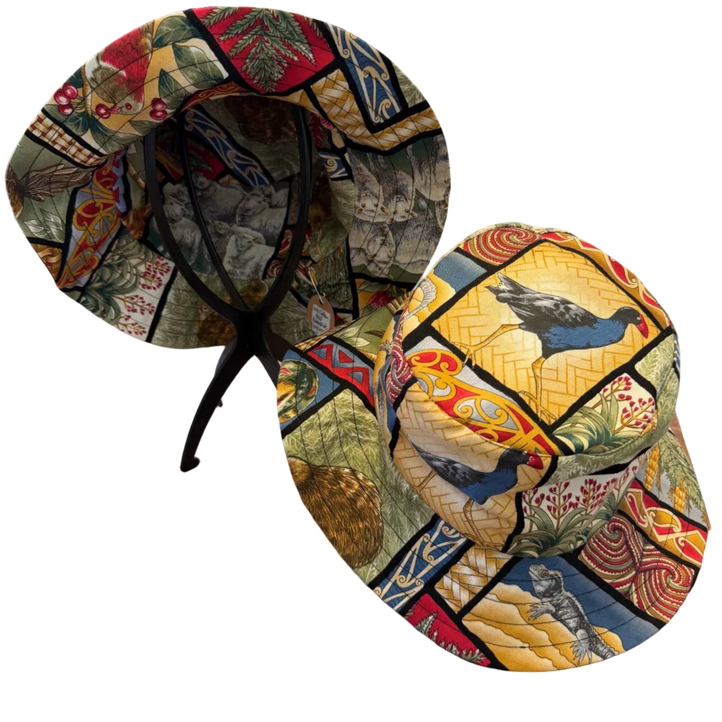 Sun hat reversible kiwiana print pukeko