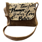 Two-tone Paris print tapestry handbag with beige velour panel and base, handmade in New Zealand by LouLou