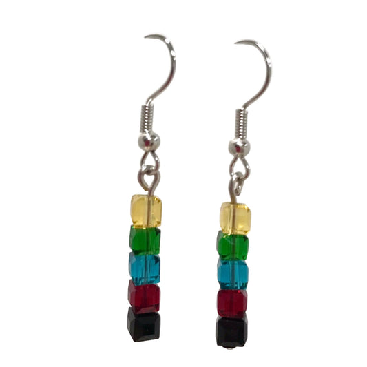 Varicolored Square Glass Bead Drop Earrings