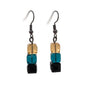 Gold turquoise and black square bead drop earrings
