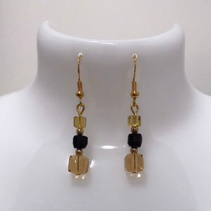 Square Trio Black Gold Drop Earring