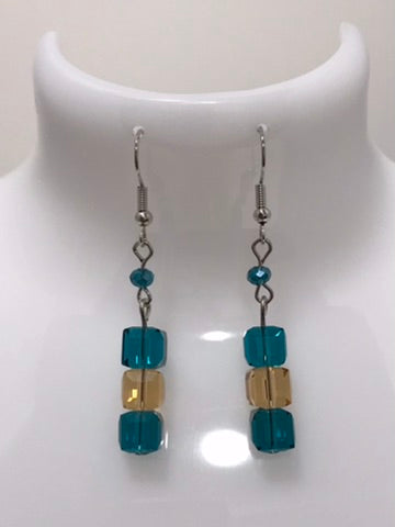 Trio Square Bead Silver Drop Earring