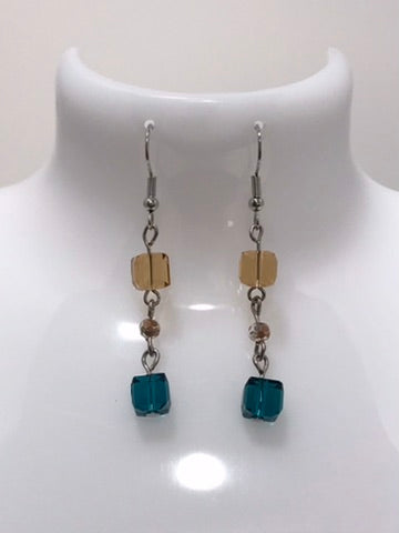 Long Square Bead Drop Earring