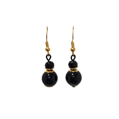 Black Gold 2 Bead Drop Earring