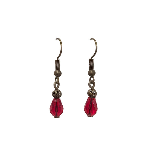 Red Teardrop Bead Bronze Earrings