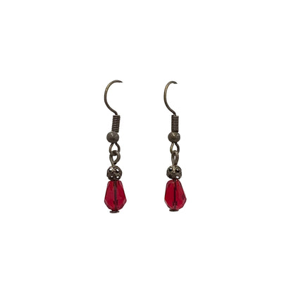 Red Teardrop Bead Bronze Earrings