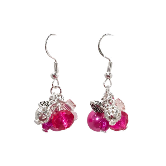 Pink and Silver Charm Bead Earrings