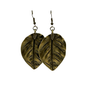 Bronze leaf-shaped earrings on a white background