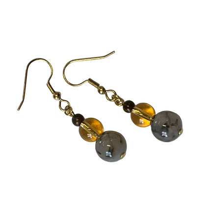 natural stone and catseye bead earrings on stainless steel gold hooks