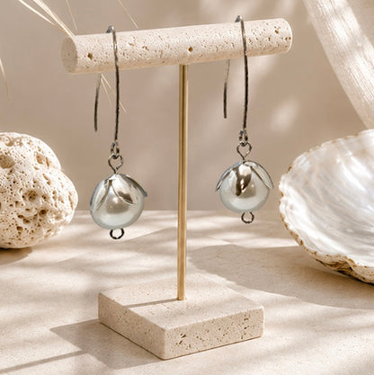 Earrings, Petal Pearl Long Drop
