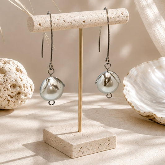 Earrings, Petal Pearl Long Drop