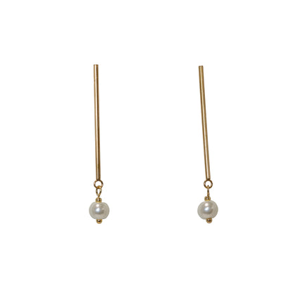 Earrings, Gold Bar & Pearl Drop