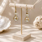 Earrings, Gold Petal Pearl Drop
