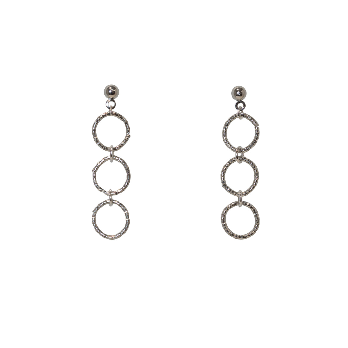 Silver Triple Ring Drop Earrings