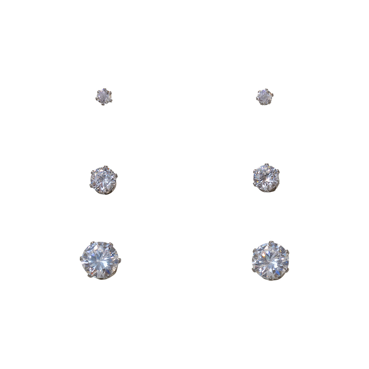 Classic Cubic Zirconia Stud Earring Collection – Set of 3