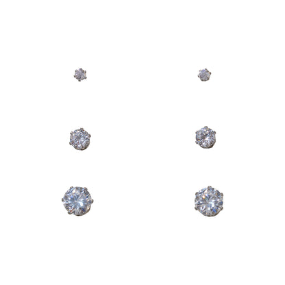 Classic Cubic Zirconia Stud Earring Collection – Set of 3