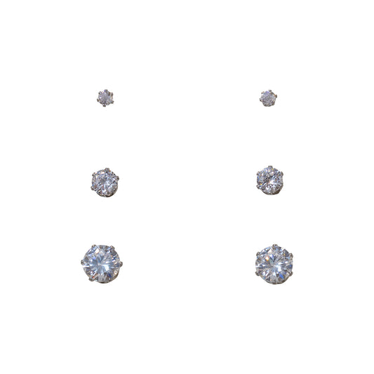 Classic Cubic Zirconia Stud Earring Collection – Set of 3