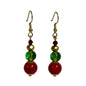 Christmas Earrings with red  green and gold beads stainless steel hooks.